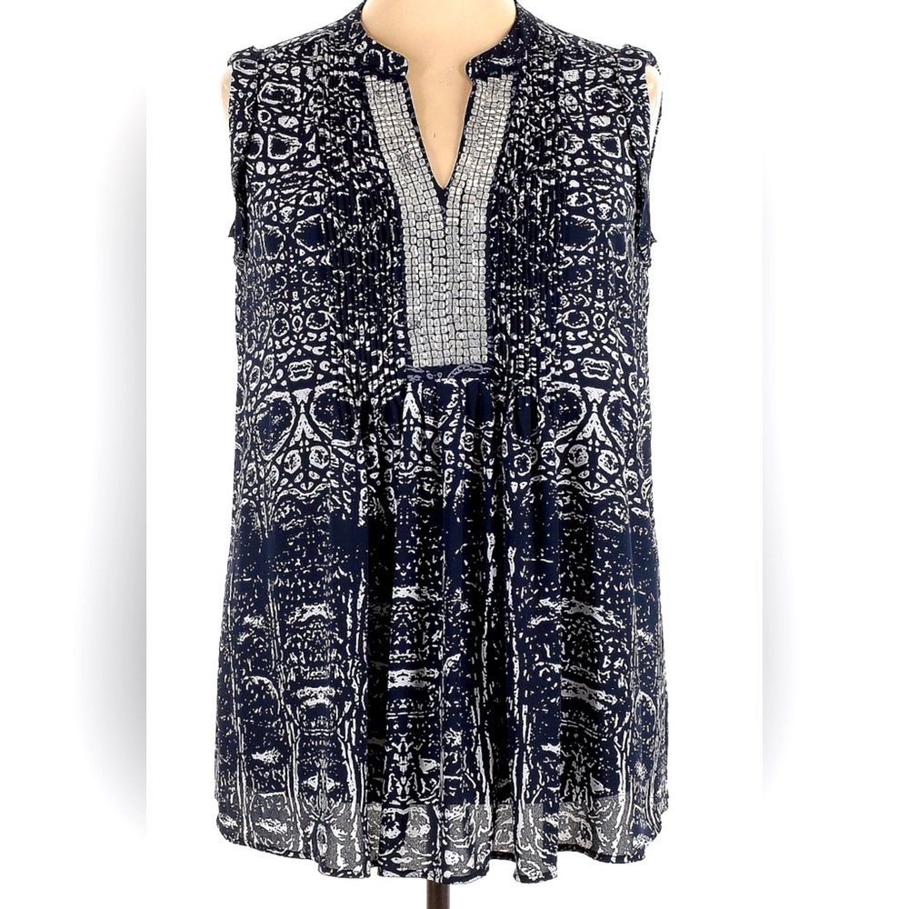 Alfani Navy & White Dressy Sleeveless Shell